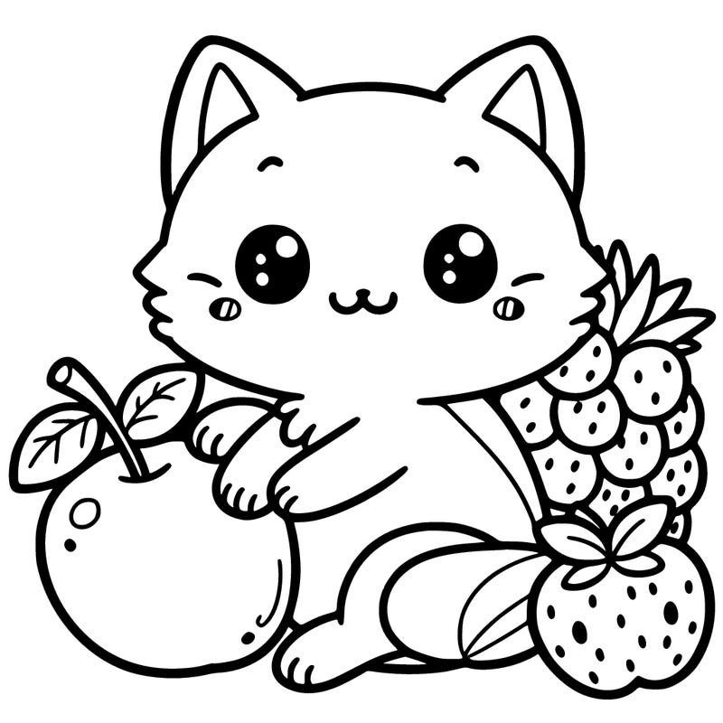 cute cat with fruits
