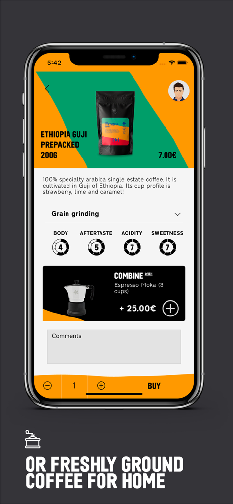 My Coffee Island - My Coffee Island app product screen for Ethiopia Guji specialty coffee