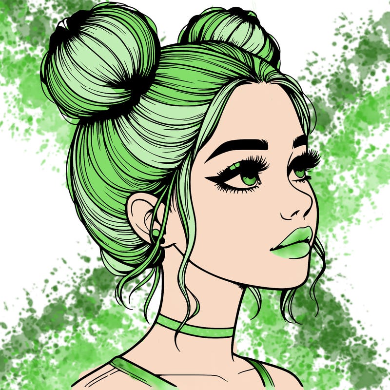 realistic girl with buns on the top of her head