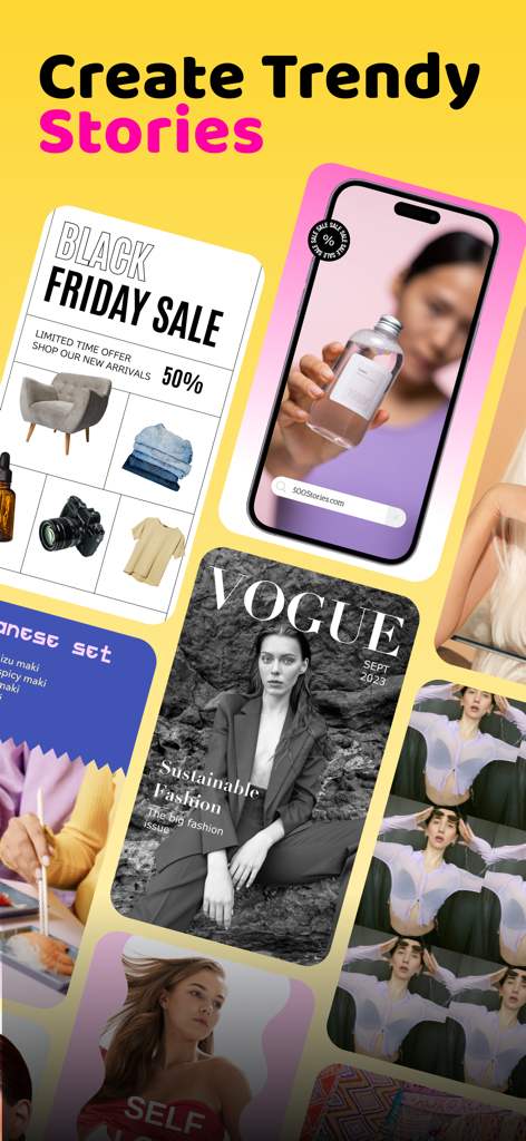 500 Stories: Reels Story Maker - Una collezione di template trendy per storie e reel di Instagram per la promozione di moda, lifestyle e business