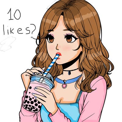realistic girl drinking boba tea
