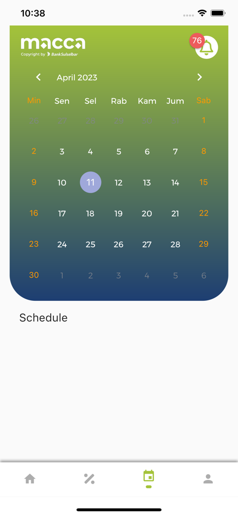 Macca Apps - Macca Apps interface showing a monthly calendar for scheduling activities