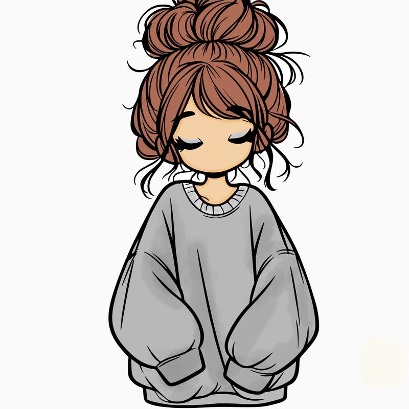 girl with baggy sweatshirt and messy bun