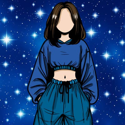 realistic girl faceless with baggy pants and a crop top