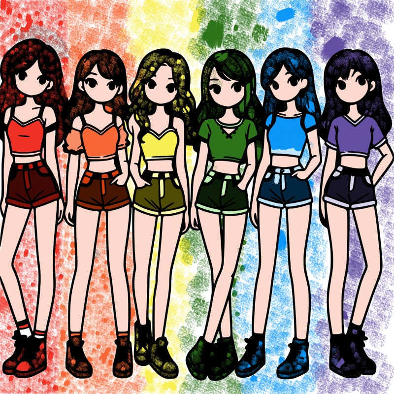 a group of girls wearing crop tops and shorts