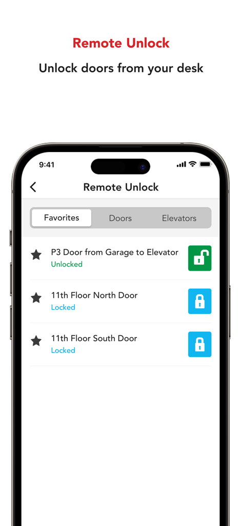 KastlePresence - KastlePresence app interface showing remote unlock options for office doors