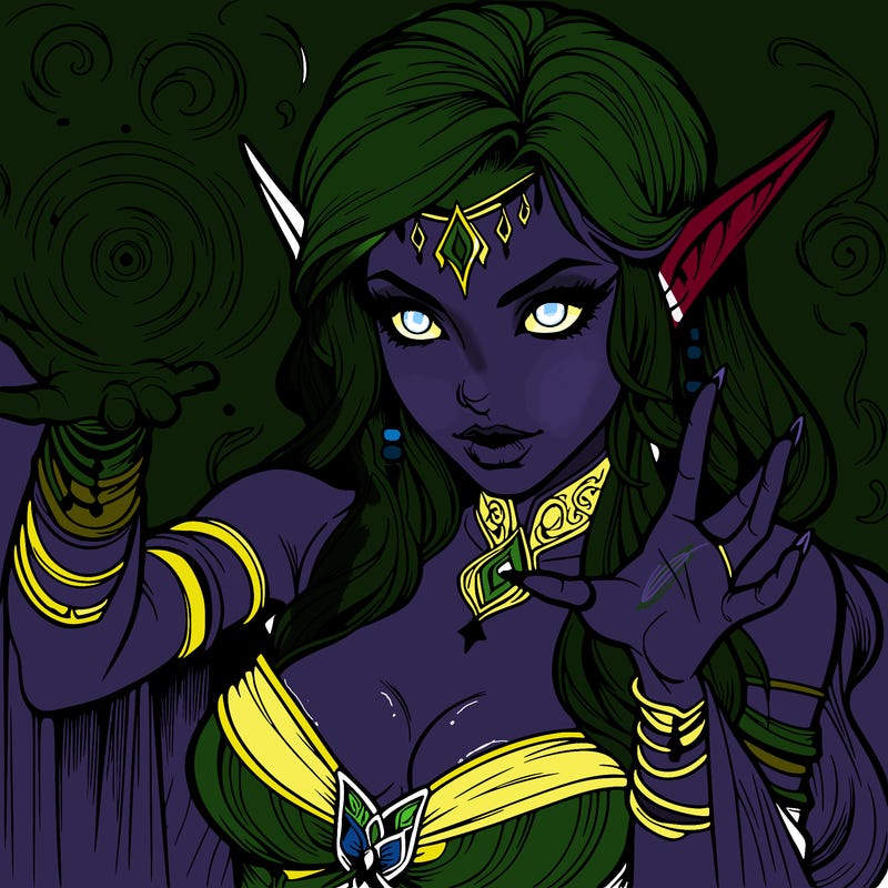 realistic scary beautiful elf sorceress casting spell