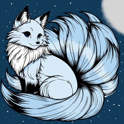 realistic detailed 9 tailed anime fox