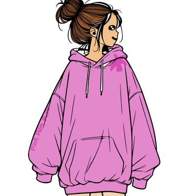 realistic girl with a oversized sweatshirt on and a bun