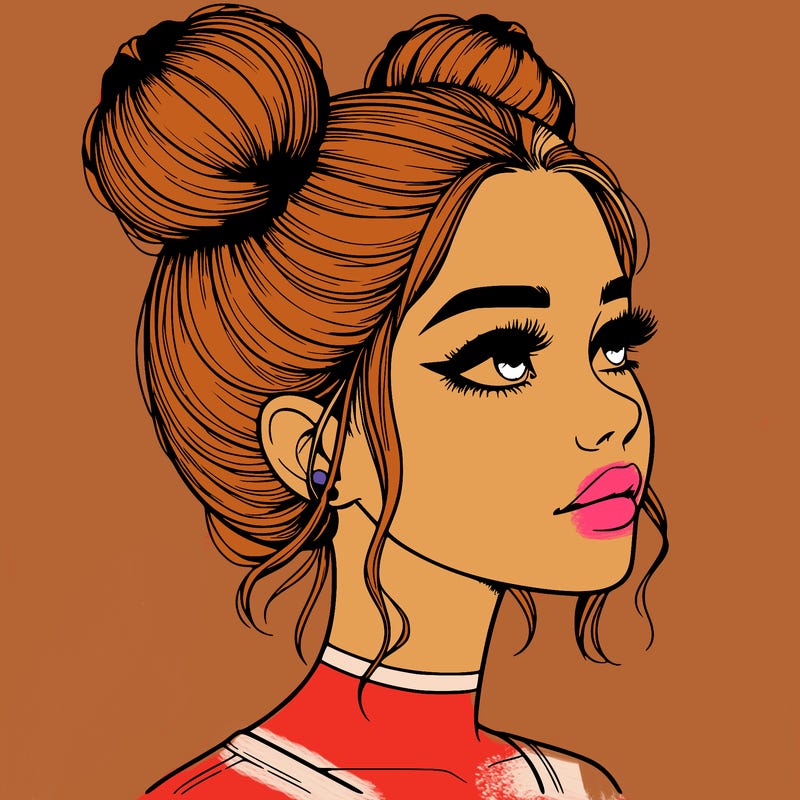 realistic girl with buns on the top of her head
