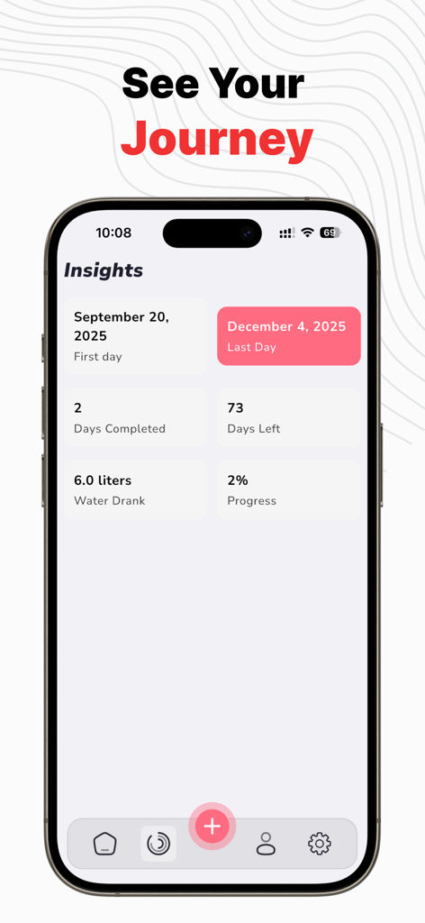 75 Soft : Habit & Goal Tracker - 75 Soft habit tracker app showing the insights dashboard with challenge progress and daily stats.