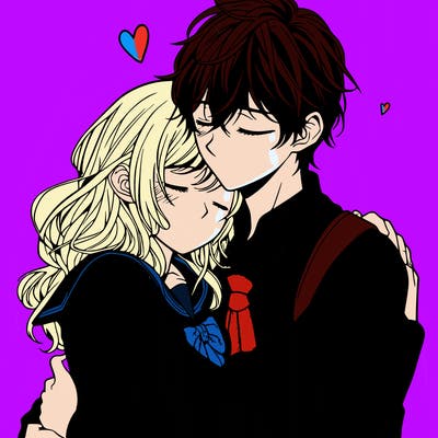 a manga couple hugging