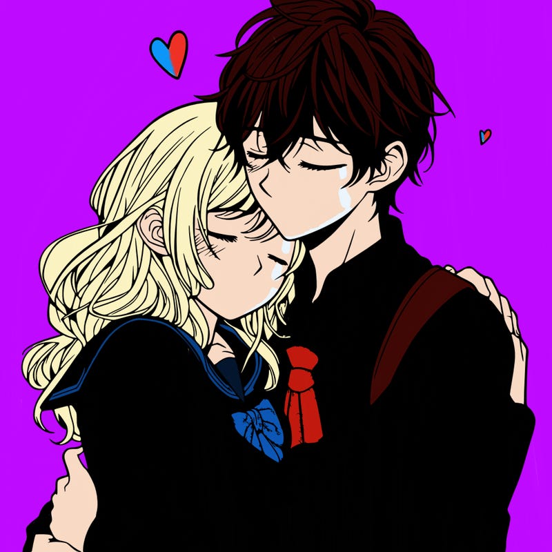 a manga couple hugging