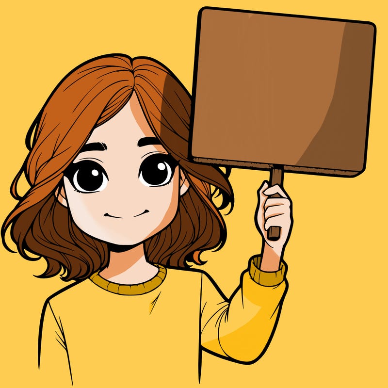 realistic girl holding up a sign