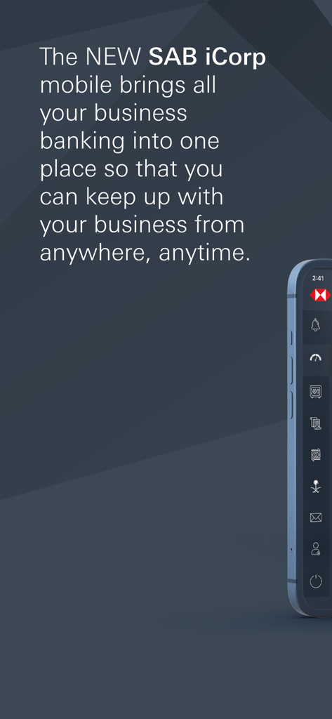 SAB iCorp - Pantalla de presentación de la aplicación móvil SAB iCorp que muestra el lema de banca empresarial