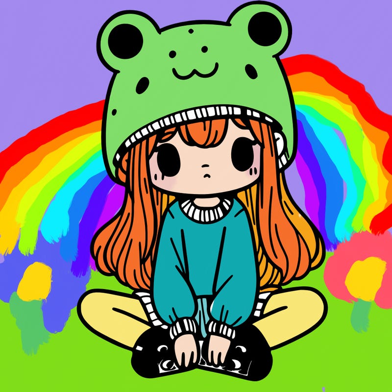 a girl wearing a frog hat and some frog socks