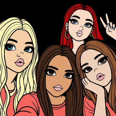 group of teen girls friends y2k up close in a selfie