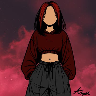 realistic girl faceless with baggy pants and a crop top