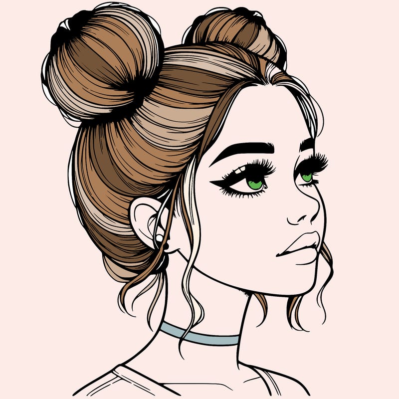 realistic girl with buns on the top of her head
