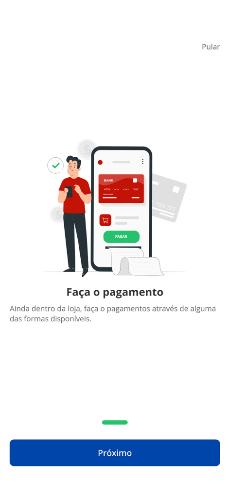 MKT APP - An onboarding screen for the MKT APP illustrating the mobile payment process in an autonomous store