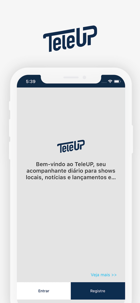 TeleUP Brasil - TeleUP Brasil app welcome screen in Portuguese with login and registration buttons