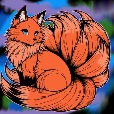 realistic detailed 9 tailed anime fox
