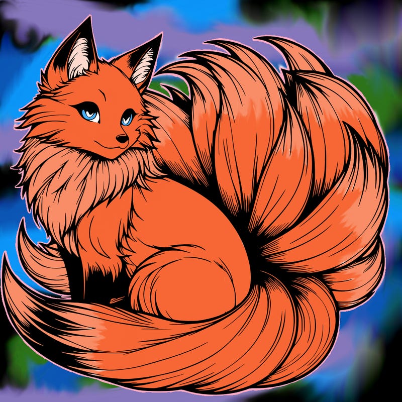 realistic detailed 9 tailed anime fox