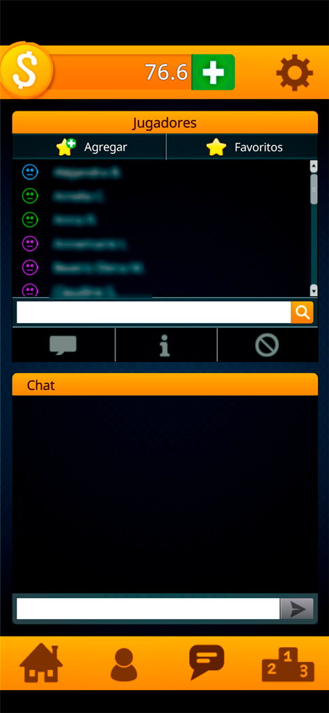 Social interface of the Buraco card game showing a player list and active chat window.