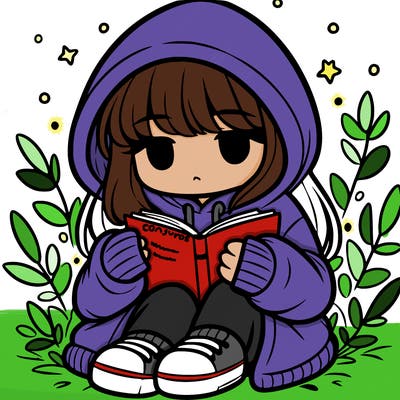girl in oversized hoodie reading a book