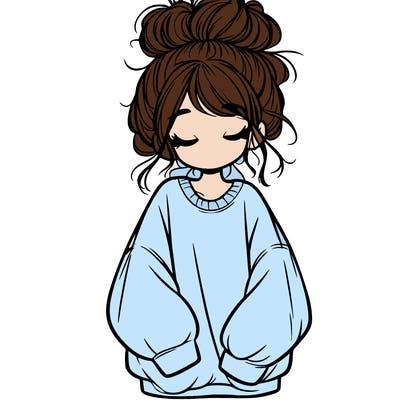 girl with baggy sweatshirt and messy bun