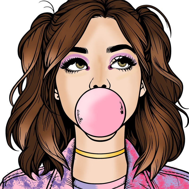 realististic girl blowing bubble -gum