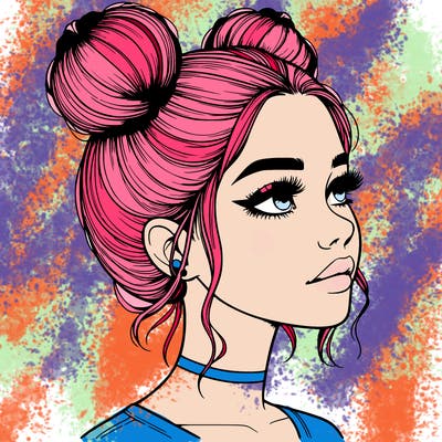 realistic girl with buns on the top of her head