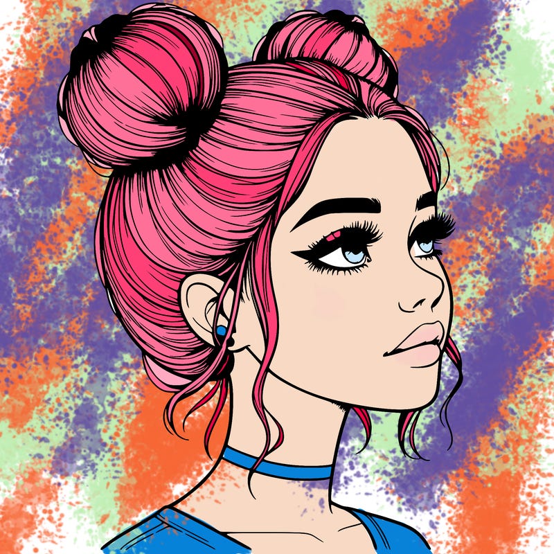 realistic girl with buns on the top of her head