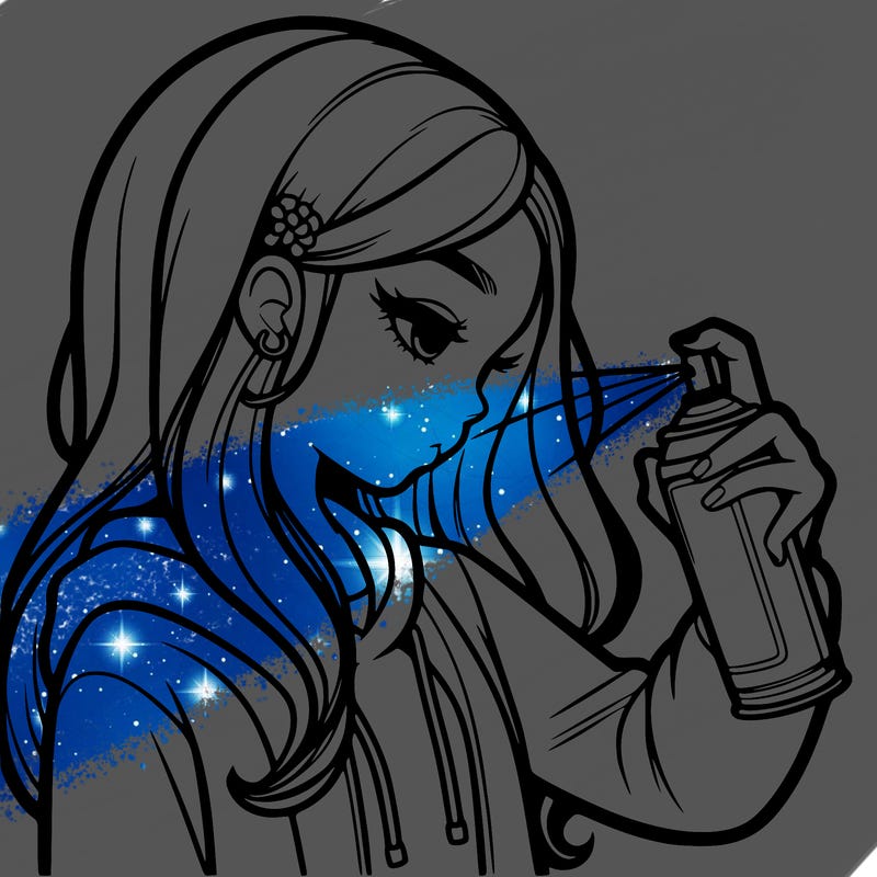 a realistic girl spray painting