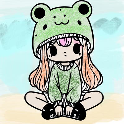 a girl wearing a frog hat and some frog socks