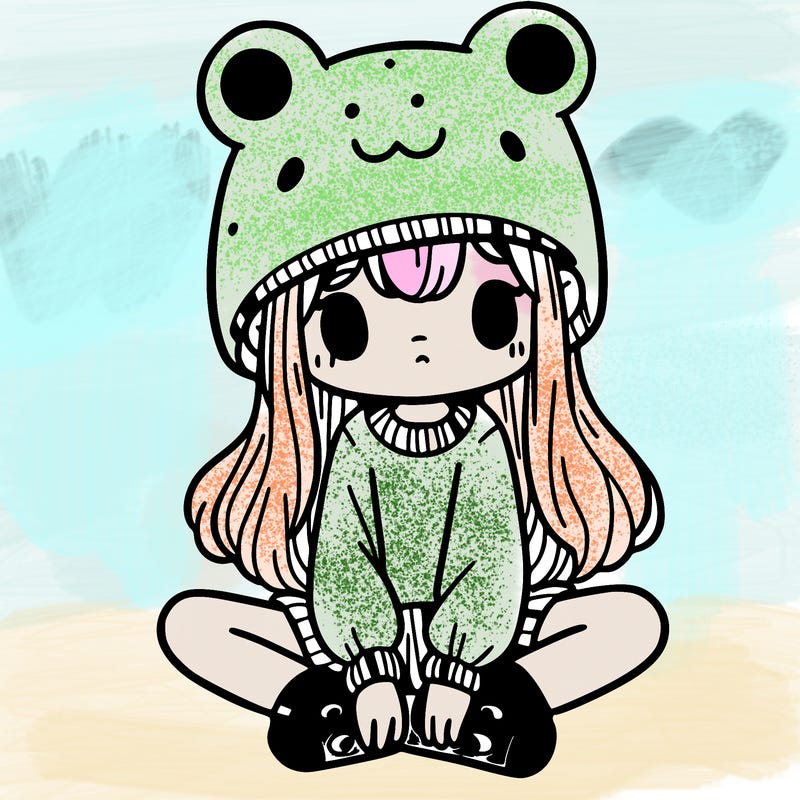 a girl wearing a frog hat and some frog socks