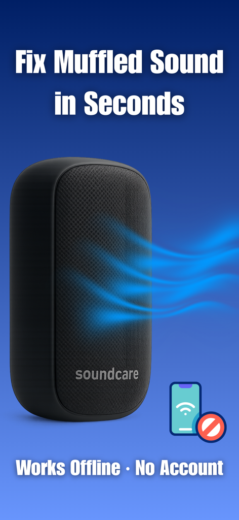 SoundCare: Speaker Cleaner - Interfaz de la aplicación SoundCare que muestra cómo arreglar el sonido apagado del altavoz y expulsar agua sin conexión