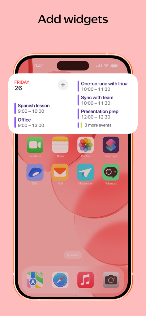Yandex Calendar - iPhone上の日次スケジュールを示すYandex Calendarホーム画面ウィジェット