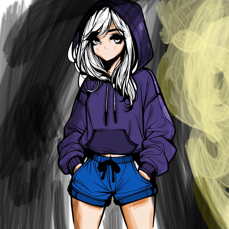 realistic girl in shorts and hoodie