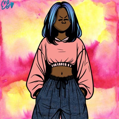 realistic girl faceless with baggy pants and a crop top
