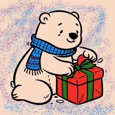 polar bear wrapping a present