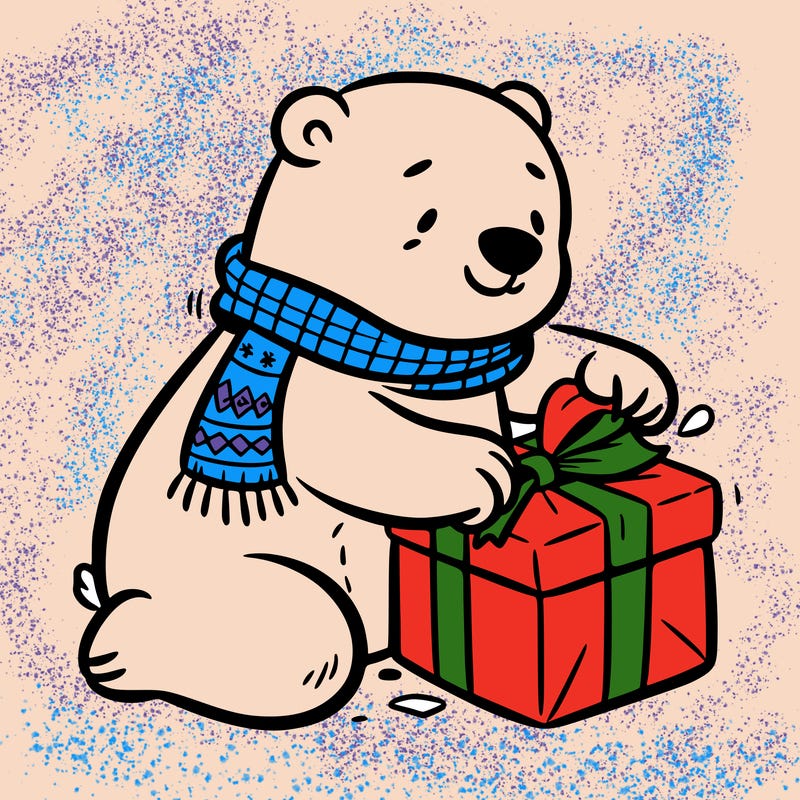 polar bear wrapping a present