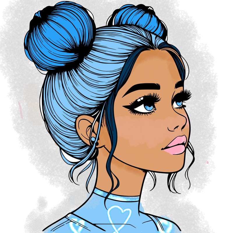 realistic girl with buns on the top of her head