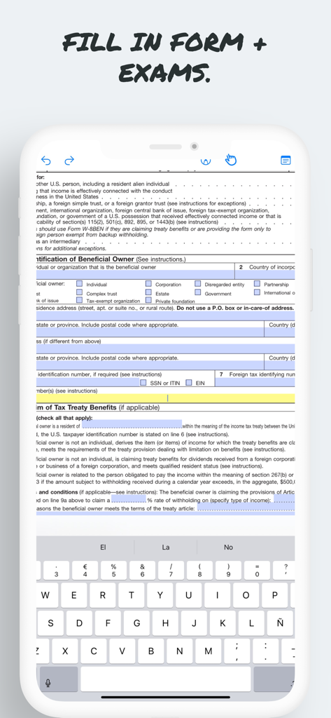 Pencil Appで画面上のキーボードを使用してデジタルPDFフォームに記入しています。