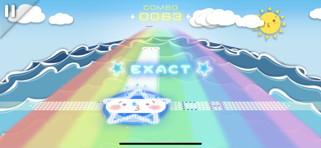 MUSYNX - 귀여운 구름 노트와 파도와 함께하는 유쾌한 무지개 트랙을 특징으로 하는 MUSYNX 리듬 게임의 스크린샷