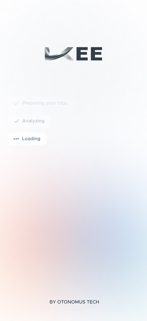 KEE by Otonomus app loading screen with company logo and trip preparation status