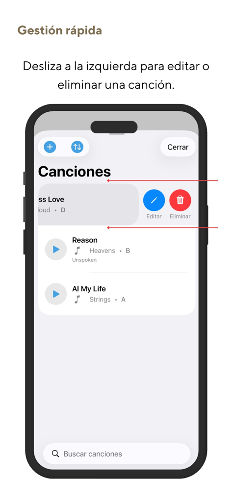 Padline - Padline app screen showing song list with swipe to edit or delete options