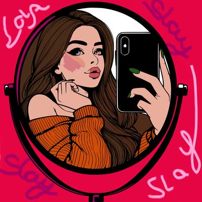 realistic girl taking mirror selfie beautiful