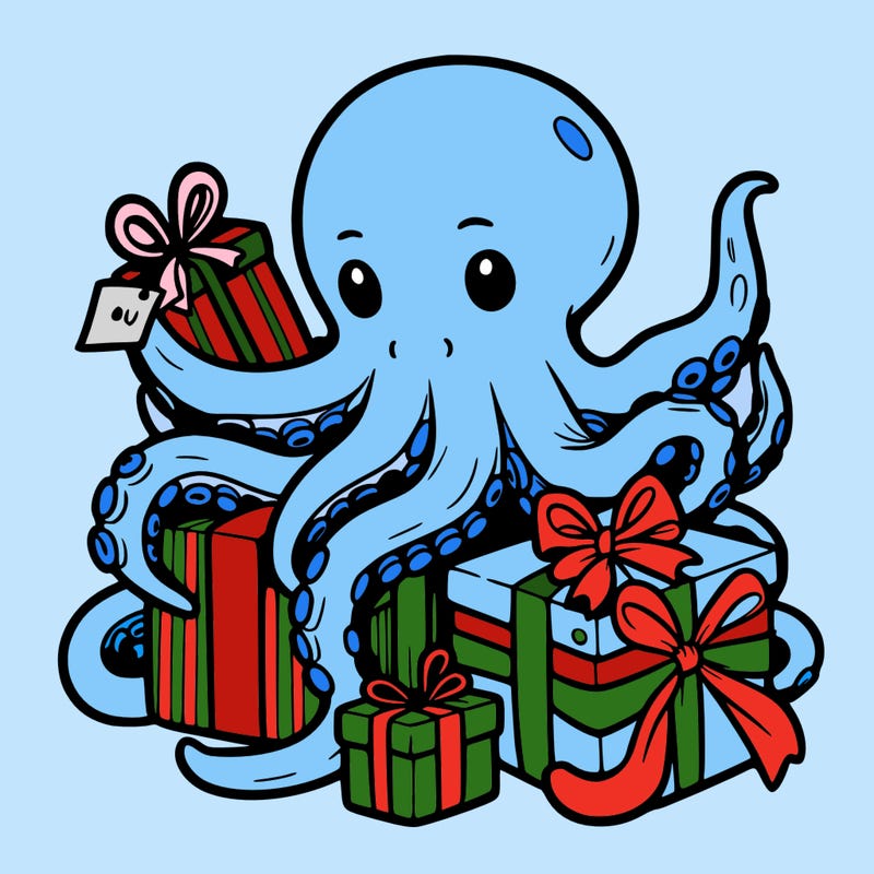 an octopus wrapping gifts