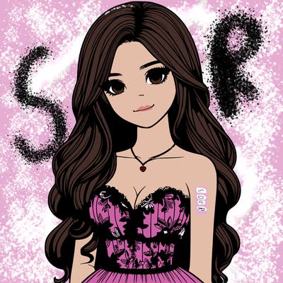 realistic girl with long hair and pretty prom dress